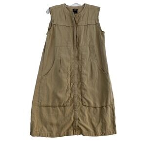 NAU Mini Dress Sz M Beige Button Front Sleeveless Linen Tencell Blend Pockets
